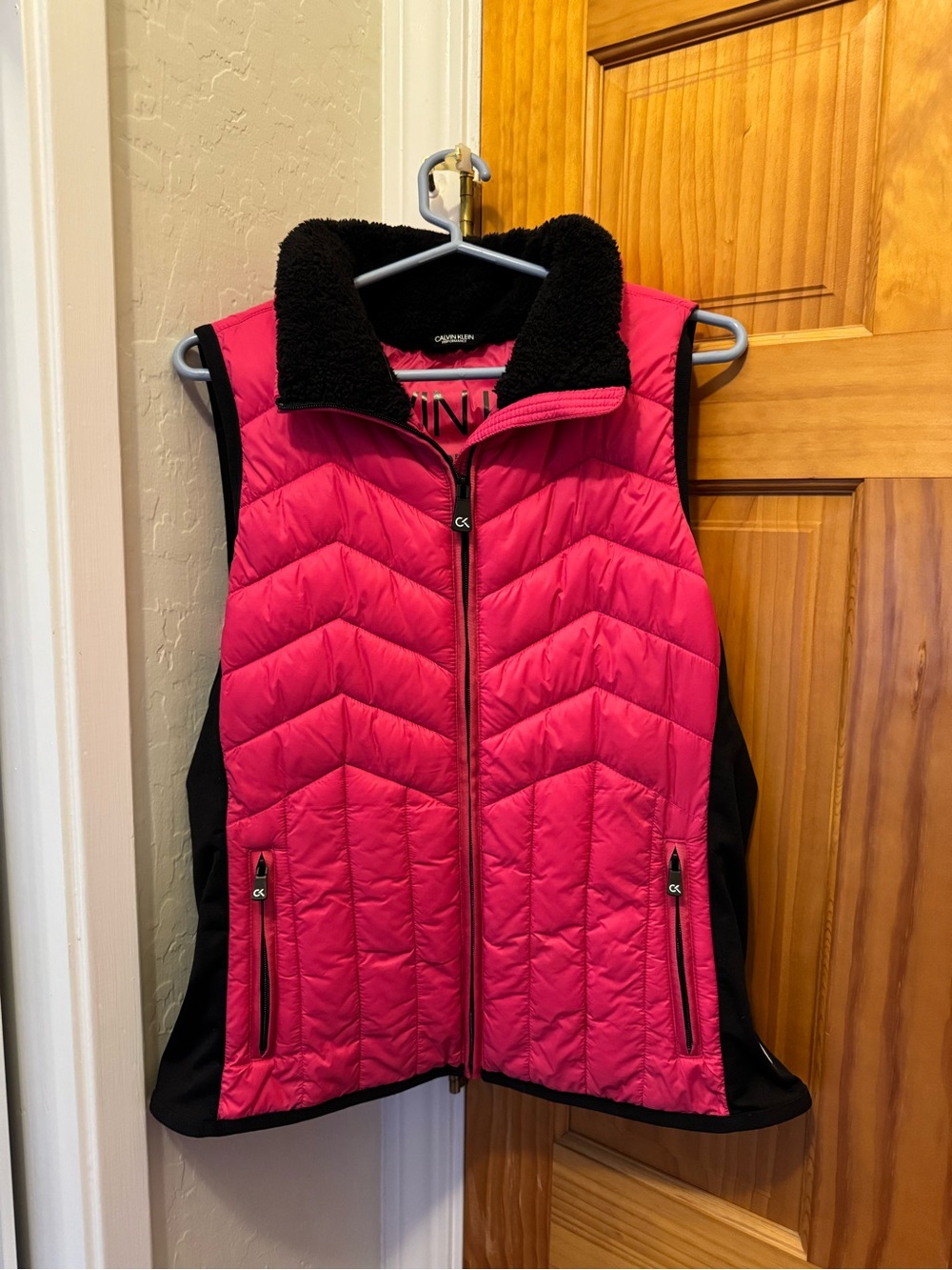 Calvin Klein Performance Hot Pink Quilted Vest with Black Trim